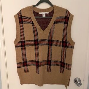 Max Studio Plaid V-Neck Sweater Vest